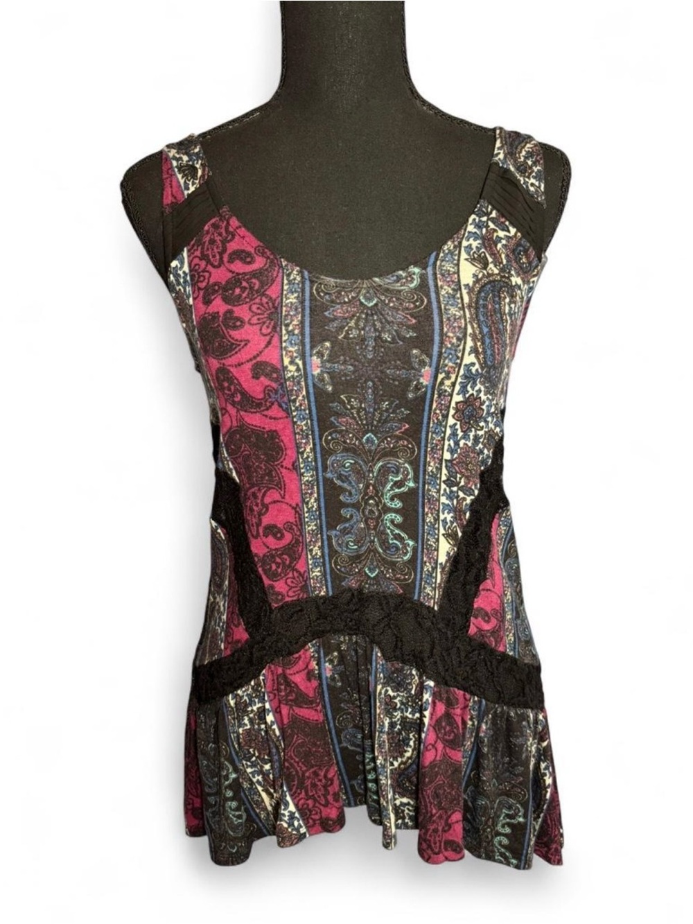 Daytrip Paisley Panel Tank Top in Pink and Black